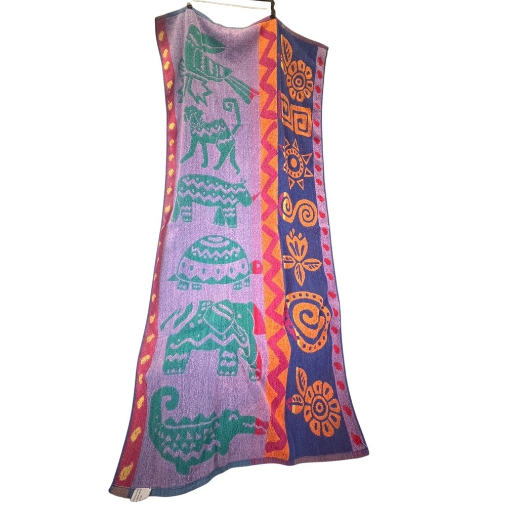 Vintage 90s Retro Summer Sun & Fun Animal Tribal Print Beach Towel 55x26 y2k - Picture 1 of 9